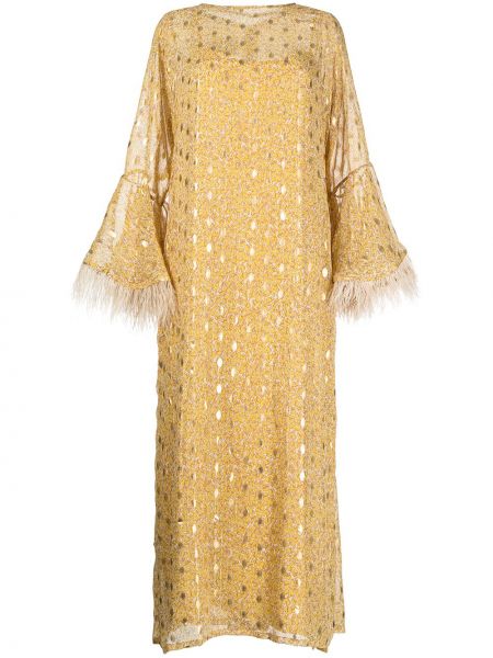 Трапеция платье макси с перьями Bambah, желтое