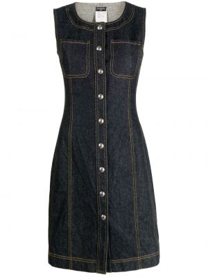 Džínsové šaty na gombíky bez rukávov Chanel Pre-owned modrá