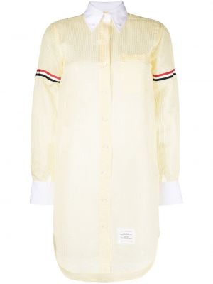 Pruhované hedvábné mini šaty s dlouhými rukávy Thom Browne - žlutá