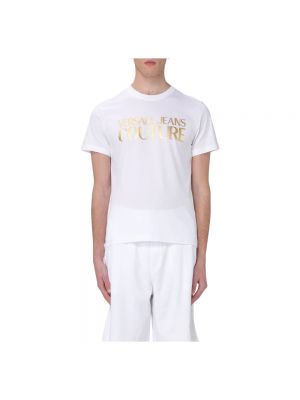 Biała koszulka bawełniana z nadrukiem Versace