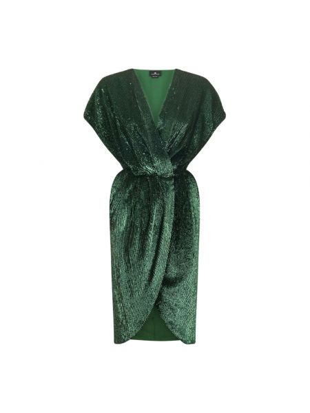 Sukienka z cekinami z dekoltem w serek Elisabetta Franchi zielona