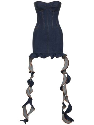 Памучна мини рокля с волани David Koma синьо