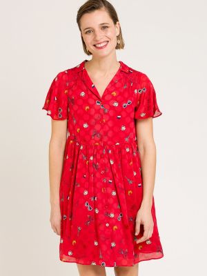 Mini vestido con estampado manga corta Naf Naf rojo