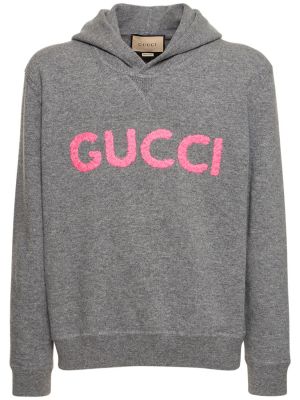Vunena hoodie s kapuljačom Gucci siva