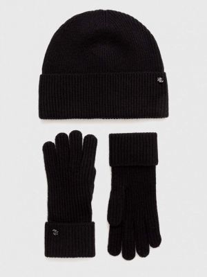 Czarne rękawiczki wełniane Lauren Ralph Lauren