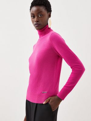 Шерстяной свитер из шерсти мериноса с высоким воротником Karen Millen розовый
