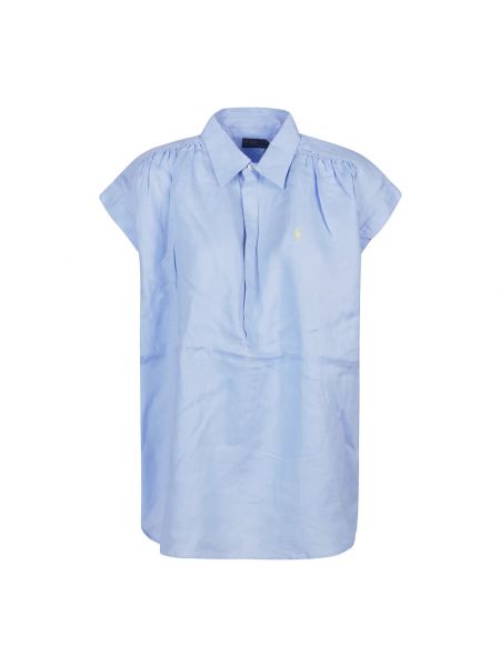 Lniana bluzka Polo Ralph Lauren niebieska