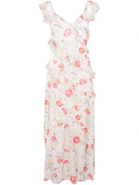Obleka s cvetličnim vzorcem s potiskom Rixo bela