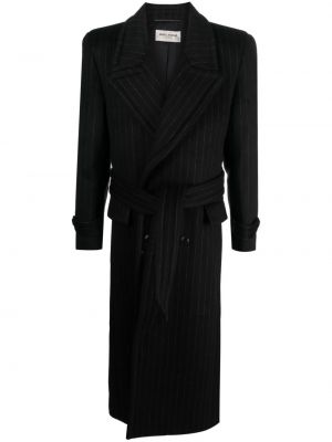 Palton de lână cu dungi oversize Saint Laurent negru