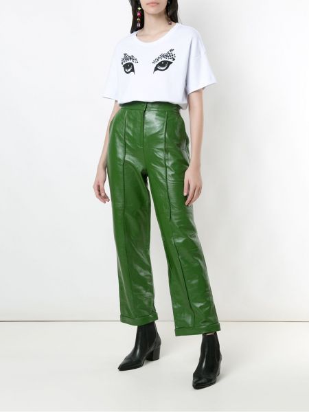 Pantalones culotte de cuero Eva verde