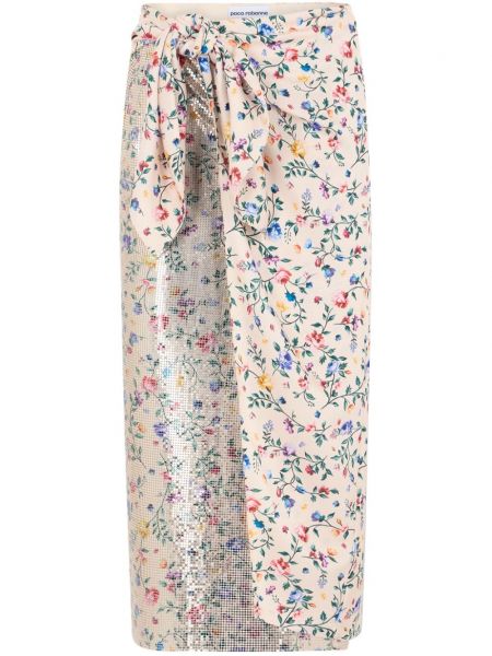Midi suknja s cvjetnim printom s printom Rabanne ružičasta