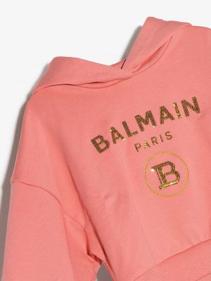 Bluza z kapturem z cekinami Balmain Kids różowa