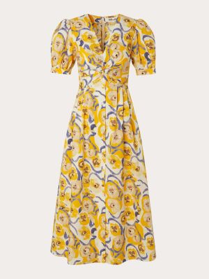 Vestido midi de algodón con estampado Diane Von Furstenberg amarillo