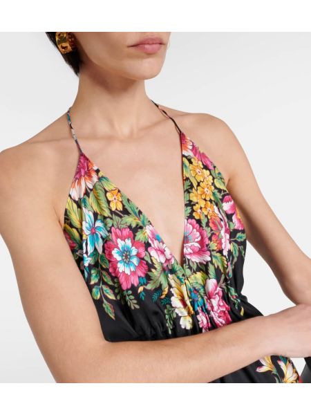 Rochie midi de mătase cu model floral Etro negru