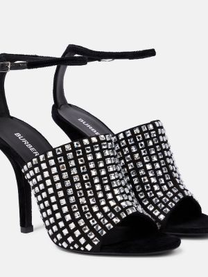 Žametne sandali iz rebrastega žameta s kristali Burberry črna