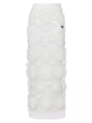 Белая юбка миди с вышивкой Prada