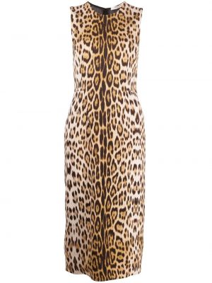 Миди рокля с принт с леопардов принт Roberto Cavalli кафяво