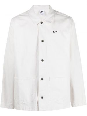 Brodert knappen opp lang jakke Nike hvit