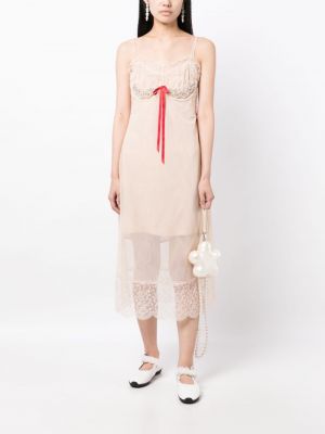 Tylové koktejlové šaty s mašlí Simone Rocha růžové