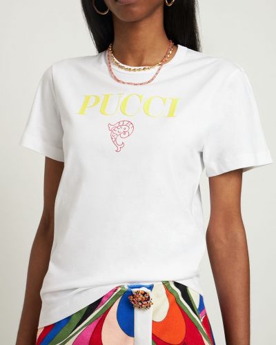 Koszulka bawełniana z nadrukiem z dżerseju Pucci biała