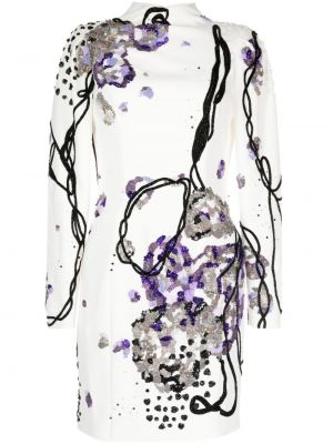 Krepové koktejlkové šaty s korálky Saiid Kobeisy biela