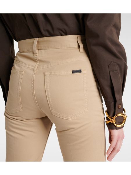 Relaxed памучни прав панталон с висока талия Saint Laurent бежово