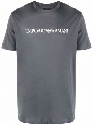 Памучна тениска с принт Emporio Armani сиво