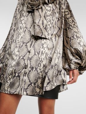 Svilena bluza s printom sa zmijskim uzorkom Balmain siva