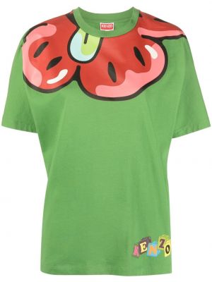 Kokvilnas t-krekls ar ziediem ar apdruku Kenzo zaļš
