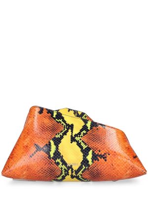 Pochette en cuir à imprimé à motif serpent The Attico orange