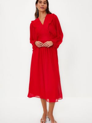Pletené šifonové šaty Trendyol červená