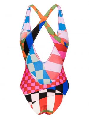 Karierter badeanzug mit print mit v-ausschnitt Pucci pink