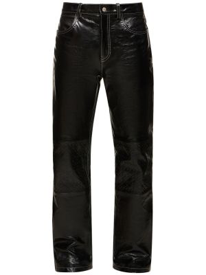 Pantaloni din piele cu croială lejeră Marine Serre negru