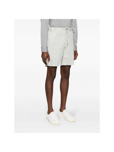 Pantalones cortos ajustados de lino de algodón Hugo Boss beige