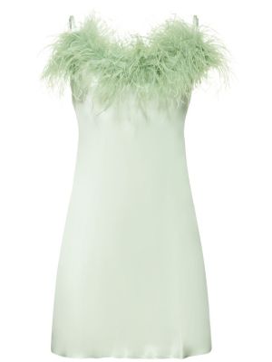 Saténové mini šaty z peří Sleeper zelené
