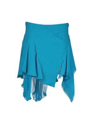 Jedwabna mini spódniczka asymetryczna plisowana Versace niebieska
