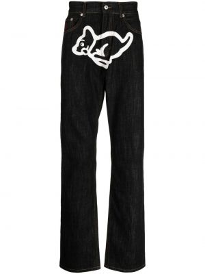 Памучни прав панталон с принт Icecream черно