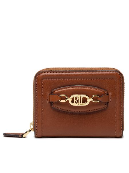 Peňaženka na zips Lauren Ralph Lauren hnedá