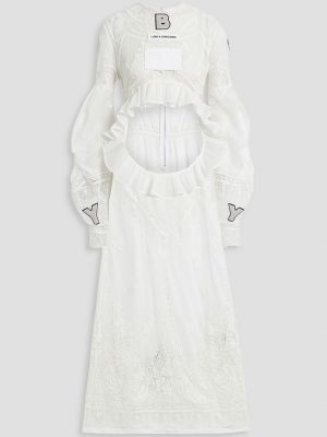Платье макси из хлопковой вуали и кружева крючком с аппликациями и вырезами BURBERRY белый
