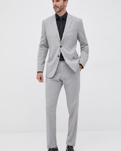 Vlněný oblek Emporio Armani pánská, šedá barva, vzorovaná