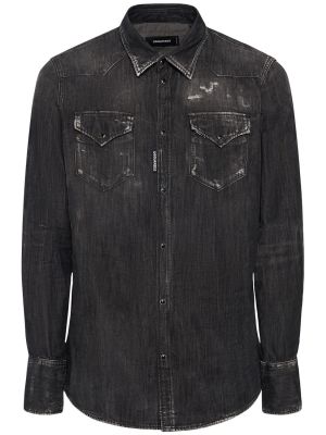 Kokvilnas džinsa krekls Dsquared2 melns