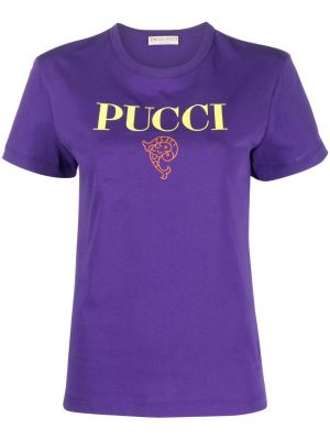 Bombažna majica s potiskom Pucci vijolična