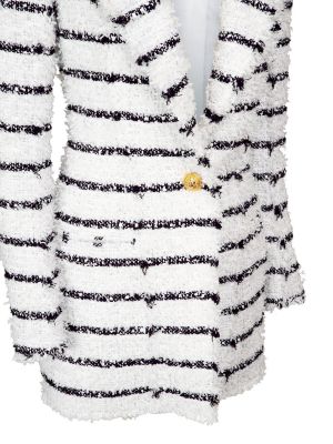 Sukienka mini bawełniana w paski tweedowa Balmain biała