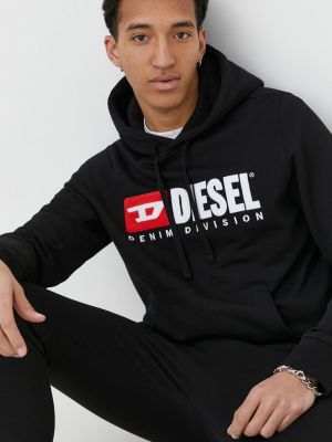 Pamučna hoodie s kapuljačom Diesel crna