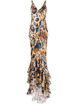 Βραδινό φόρεμα με σχέδιο με λεοπαρ μοτιβο Roberto Cavalli μπεζ