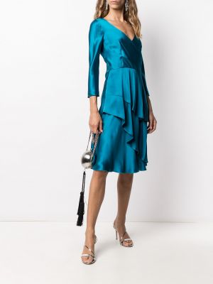 Vestido de cóctel con escote v bootcut Alberta Ferretti azul