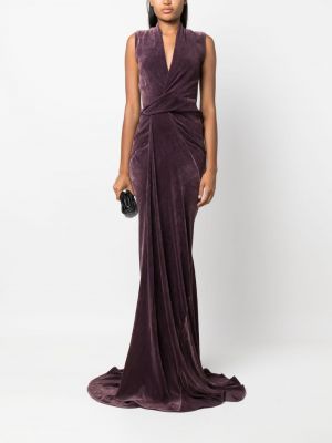 Sukienka wieczorowa z dekoltem w serek drapowana Rick Owens fioletowa