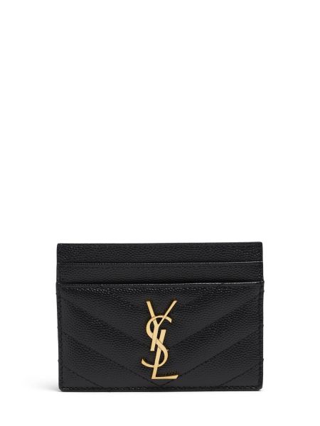 Lær kortholder Saint Laurent svart