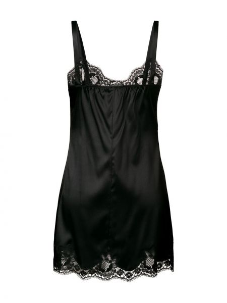 Mežģīņu satīna kleita Dolce & Gabbana melns
