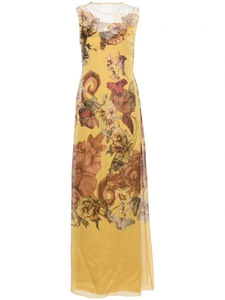 Sukienka wieczorowa w kwiatki z nadrukiem Alberta Ferretti żółta